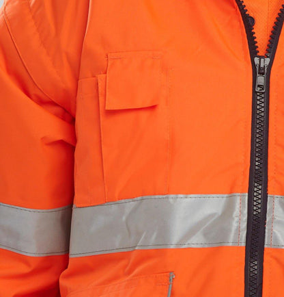 Beeswift Europa Two Tone Hi Vis Bomber Jacket Sizes S to 6XL with Removable Sleeves Detachable Fleece Liner Hood and Reflective Tape