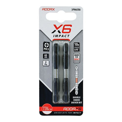 TIMCO X6 Double Ended Phillips Bit No.3 x 65 Pack 2