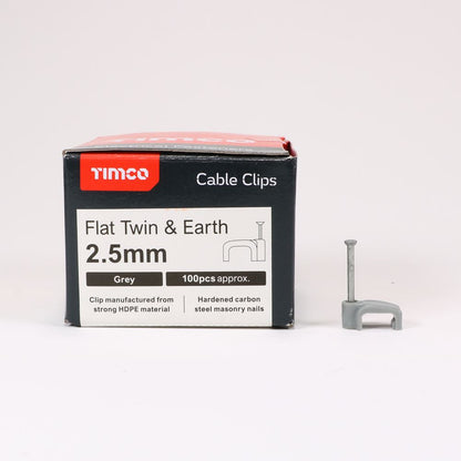 TIMCO Flat Twin&Earth Cable Clip GRY To fit 2.5mm Grey Pack 100