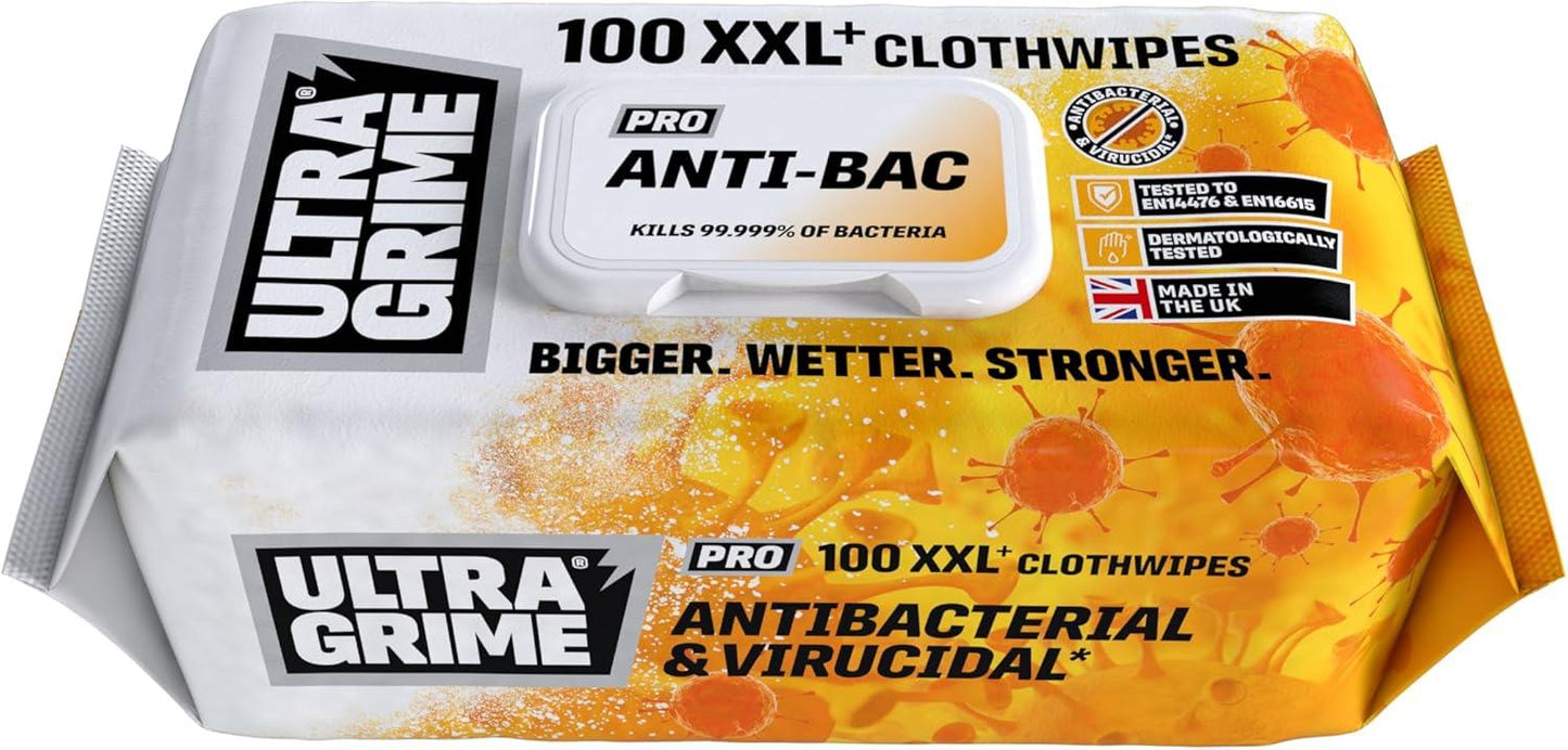 UltraGrime PRO Antibacterial Wet Wipes XXL 100 Pack Heavy Duty Cleaning Cloths
