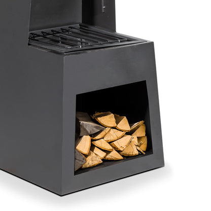 Dellonda DG107 Outdoor Chiminea Fireplace Fire Pit Heater Firewood Storage Black Steel | Stylish chiminea is perfect for relaxing outdoors with family