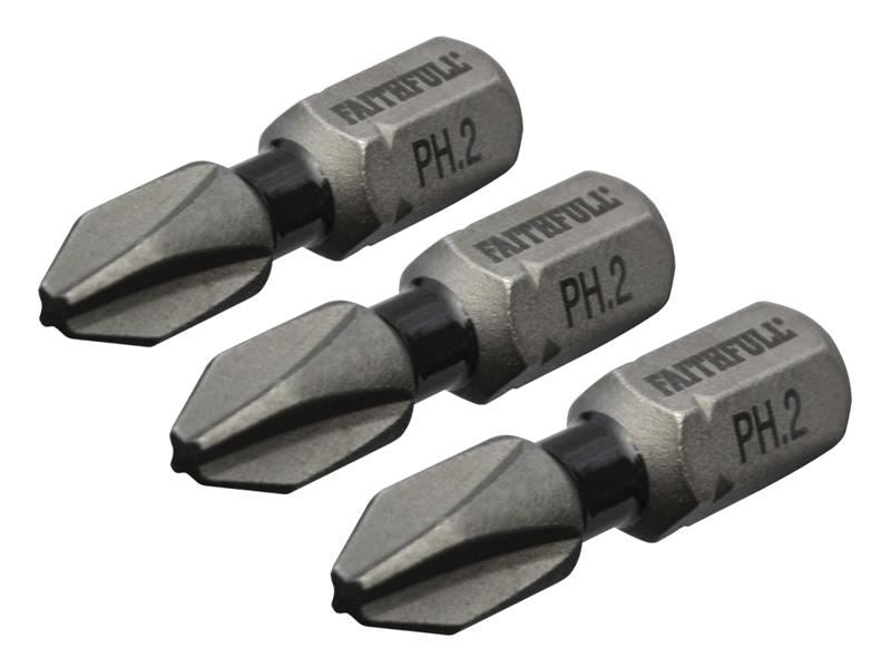 Faithfull FAISBPH225IM Phillips Impact Screwdriver Bits PH2 x 25mm (Pack 3) |