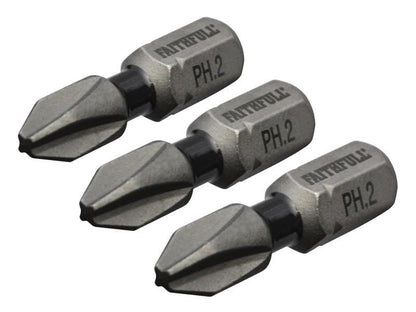 Faithfull FAISBPH225IM Phillips Impact Screwdriver Bits PH2 x 25mm (Pack 3) |
