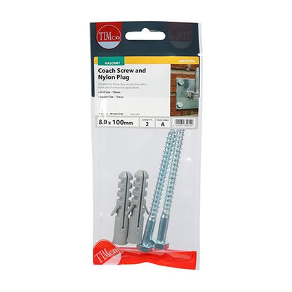 TIMCO Coach Screw & Nylon Plugs 8.0 x 100 Pack 2