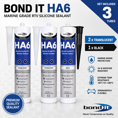 Bond It HA6 Aquarium Silicone Sealant Pack of 3 – 2 Clear and 1 Black Marine Grade Fish Tank RTV Silicone for Aquariums Vivariums and Terrariums