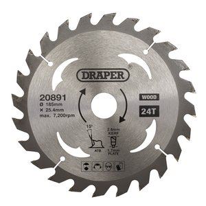 Draper TCT SAW BLADE 185MM 24T WOOD 20891 TCT Circular Saw Blade for Wood, 185 x 25.4mm