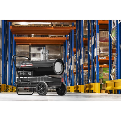 Sealey ABI600 Space Warmer Indirect Kerosene/Diesel Heater with Wheels 68,000Btu/hr | 68,242Btu/hr(20kW), 230V ~ 50Hz, Thermostat, Wheels