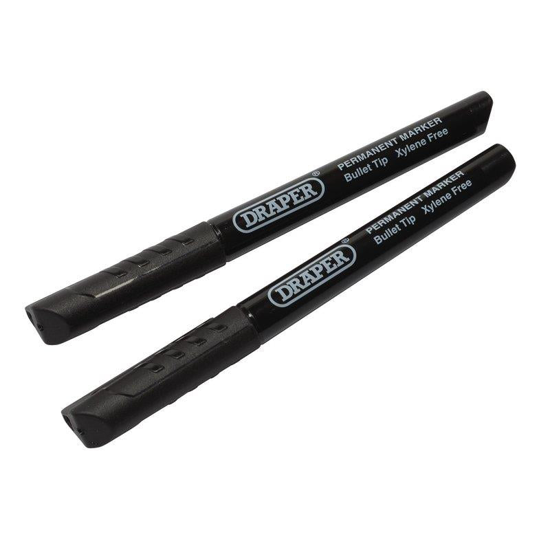 20942 Draper Marker Pens, Black (Pack of 2) MP2BK Marker Pens and Pencils L 137 x 11mm Professional Trade DIY Workshop Garage Use