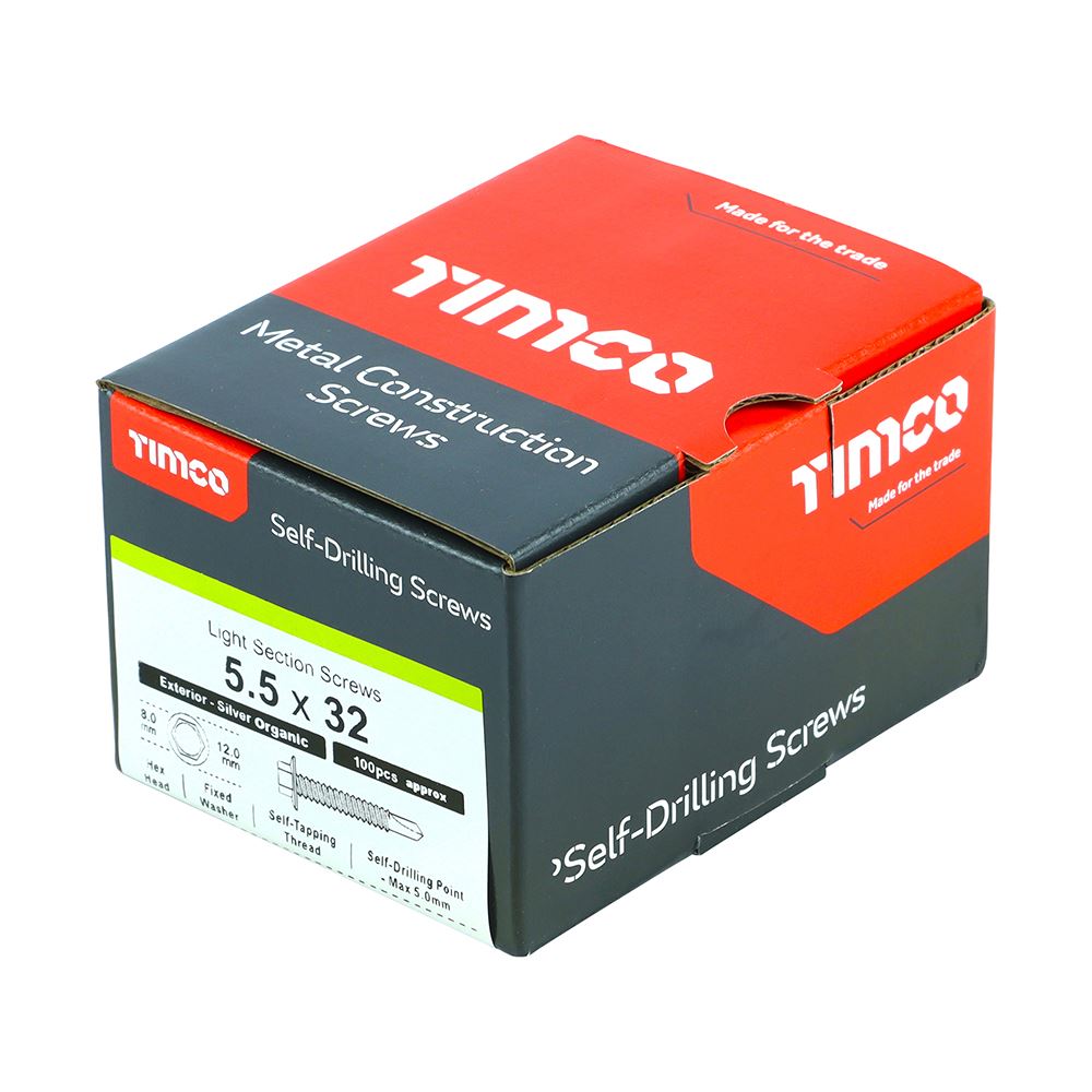 TIMCO Hex Screw S/DRILL No3 EXT 5.5 x 32 Silver Pack 100