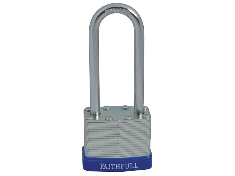 Faithfull FAIPLLAM40LS Laminated Steel Padlock 40mm Long Shackle 3 Keys |