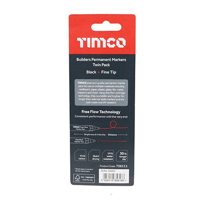 TIMCO Builders Permanent Markers BLK Mixed Black Pack 2