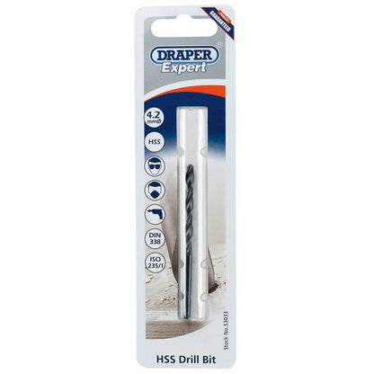 Draper 4.2MM HSS TWIST DRILL PCKD 53033 Metric HSS Twist Drills for Metric Tapping