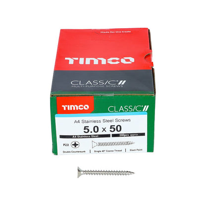 TIMCO Classic Screw PZ2 CSK A4 SS 5.0 x 50 Pack 200