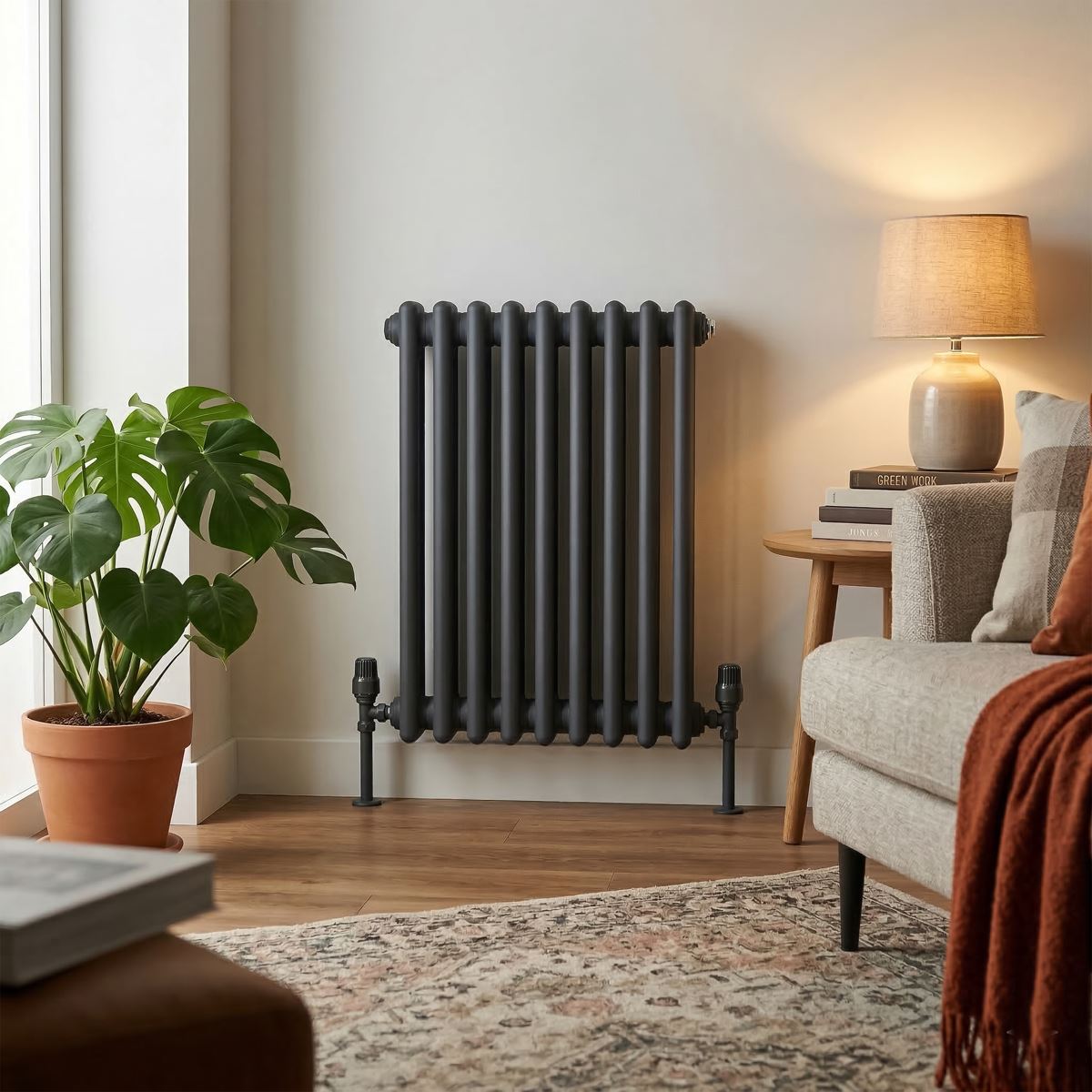 Baridi DH356 Horizontal Traditional 2 Column Radiator 600 x 427mm - Anthracite | Steel | Horizontal traditional two column radiator delivers a BTU
