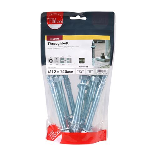 TIMCO Throughbolt - BZP M12 x 140 Silver Pack 10