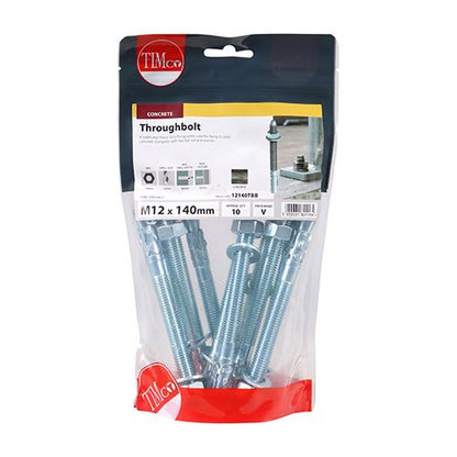 TIMCO Throughbolt - BZP M12 x 140 Silver Pack 10