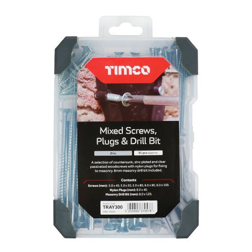 TIMCO Mix Screws Plug Drill Bit Zinc 91pcs Silver Pack 1