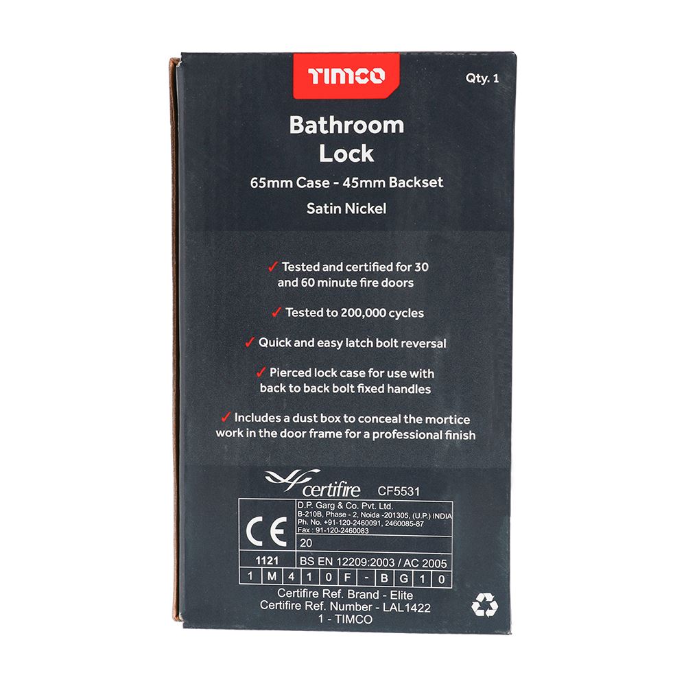 TIMCO Bathroom Lock Sat. Nickel 65mm Pack 1