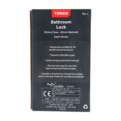 TIMCO Bathroom Lock Sat. Nickel 65mm Pack 1