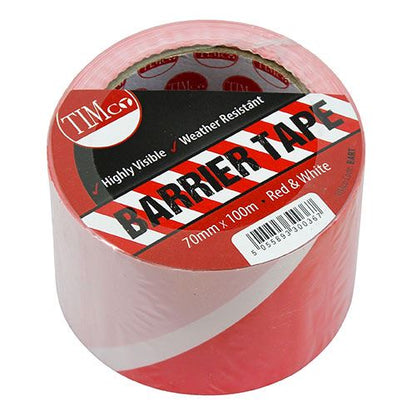 TIMCO Barrier Tape Red & White White 100m x 70mm Pack 1.0