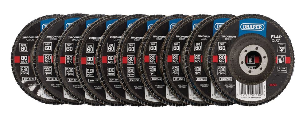 Draper 115MM FLAP DISC 60G ZR BULK 85724 Zirconium Oxide Flap Discs, 115 x 22.23mm
