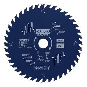 Draper TCT SAW BLADE 165MM 40T 32821 TCT Circular Saw Blade for Wood with PTFE Coating