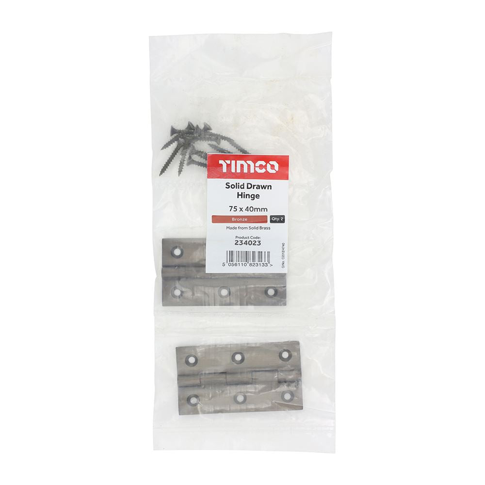TIMCO Solid Drawn Hinge Bronze 75 x 40 Pack 2