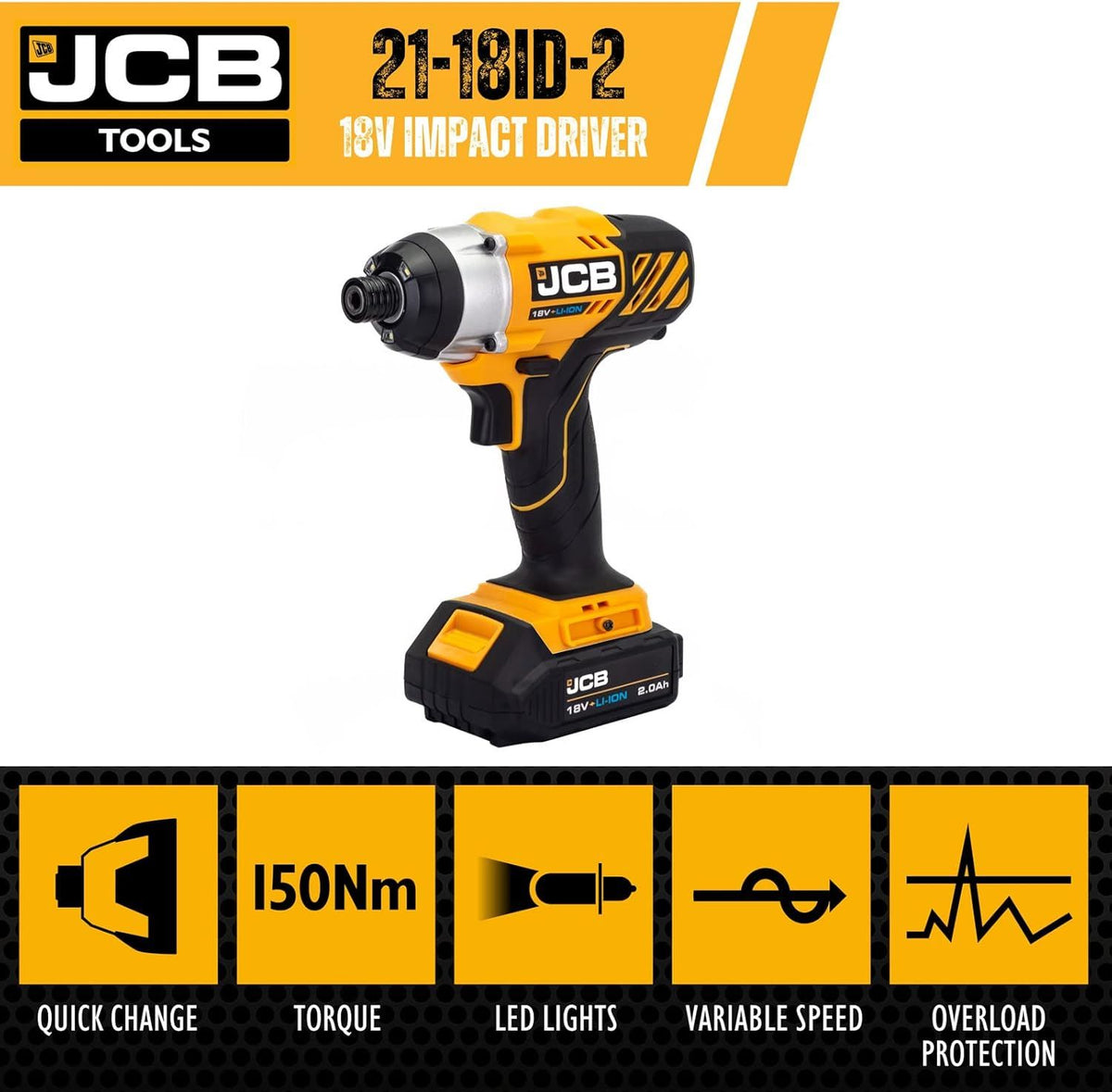 JCB JCB-18CD-2XB Combi Drill 2.0Ah 2.4A 18V Hammer Drill Driver Cordless Drill