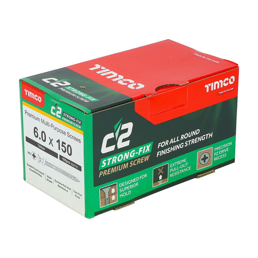 TIMCO C2 Strong-Fix PZ3 CSK ZYP 6.0 x 150 Gold Pack 100