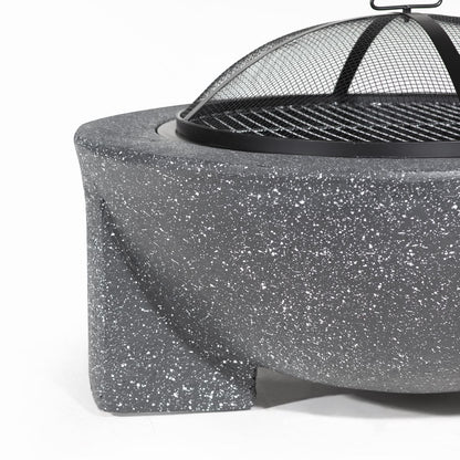 Dellonda DG191 Round MgO Fire Pit with BBQ Grill & Safety Mesh Screen 75cm - Dark Grey | Magnesium Oxide | The fire pit is made from MgO (Magnesium