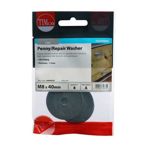 TIMCO Penny Washer DIN 9054 - BZP M8 x 40 Silver Pack 4