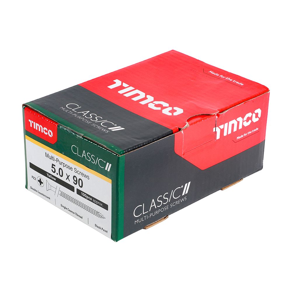 TIMCO Classic Screw PZ2 CSK ZYP 5.0 x 90 Gold Pack 100