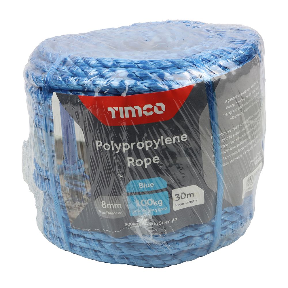 TIMCO Blue Poly Rope - Coil 8mm x 30m Blue Pack 1