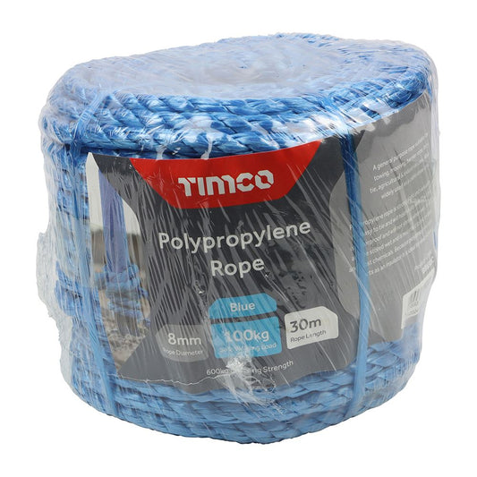 TIMCO Blue Poly Rope - Coil 8mm x 30m Blue Pack 1
