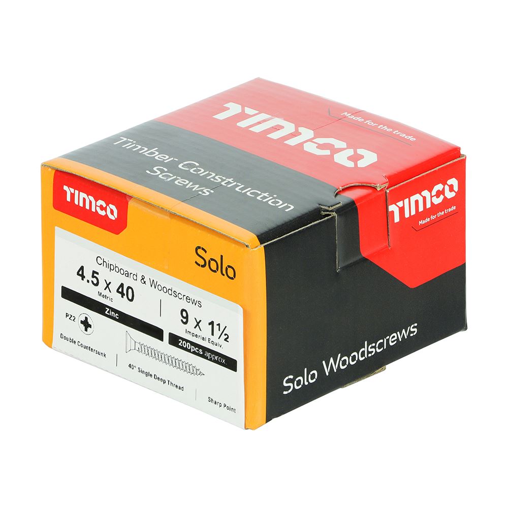 TIMCO Solo Woodscrew PZ2 CSK Zinc 4.5 x 40 Silver Pack 200