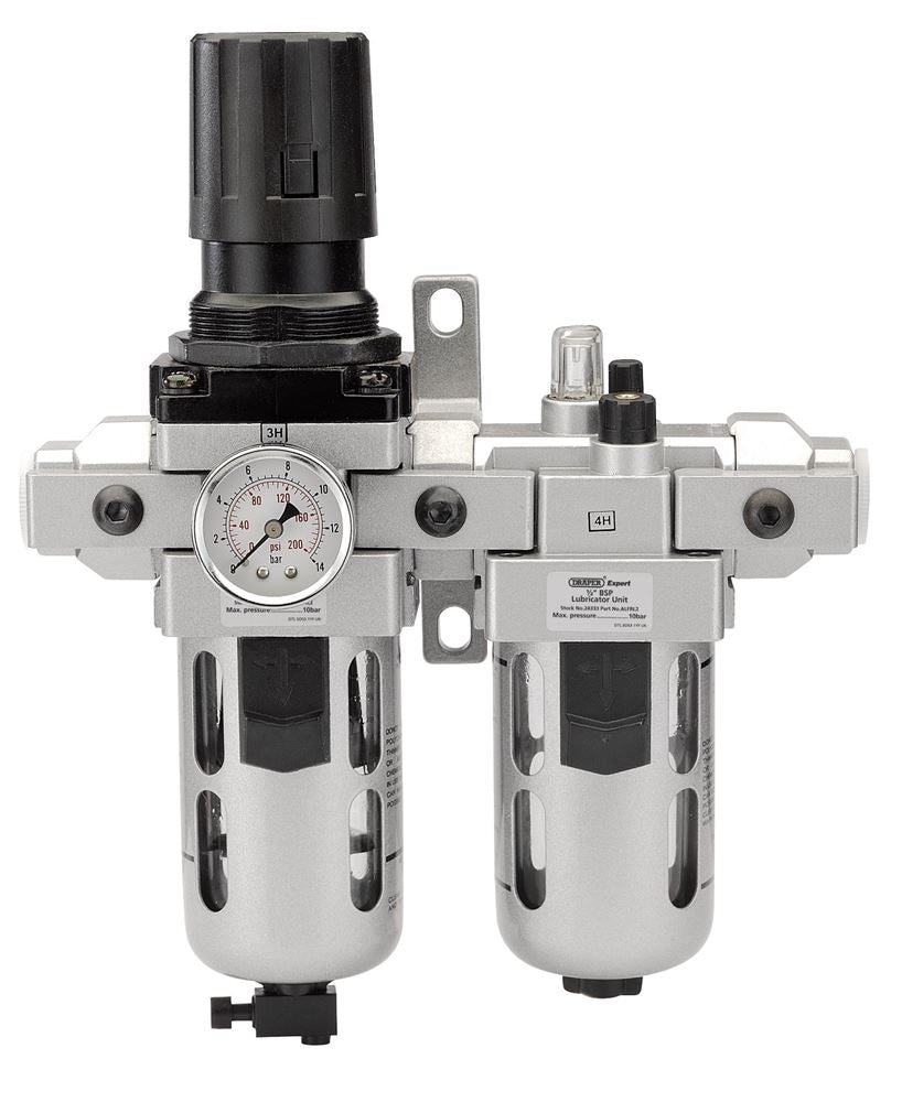Draper AIRLINE FILTER/REG/LUB 1/2 24333 1/2" BSP Combined Filter/Regulator/Lubricator Unit (FRL)