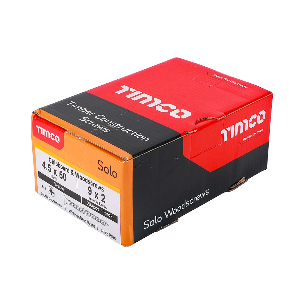 TIMCO Solo Woodscrew PZ2 CSK ZYP 4.5 x 50 Gold Pack 200