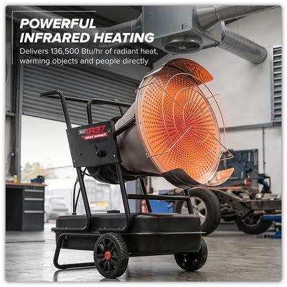 Sealey IR37 Space Warmer Infrared Kerosene/Diesel Heater with Wheels 136,500Btu/hr | 136,500Btu/hr(40kW), 230V ~ 50Hz, Overheat Protection