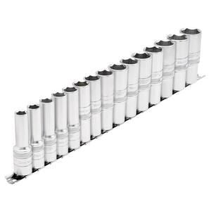 Draper 1/215PC MET. DEEP SOCKET RAIL 16499 Metric Deep Socket on a Metal Rail, 1/2" Sq. Dr. (15 Piece)