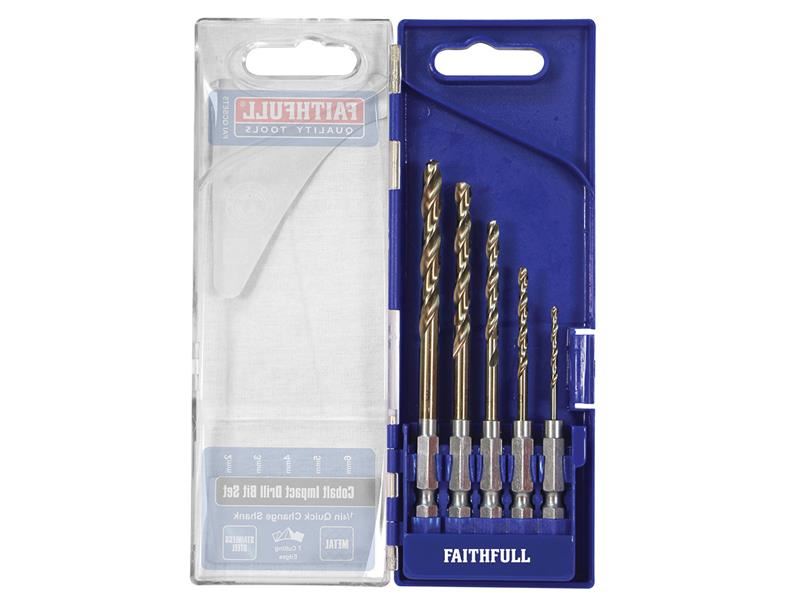 Faithfull FAIQCSET5 HSSE M35 Cobalt Quick-Change Impact Drill Bit Set, 5 Piece |