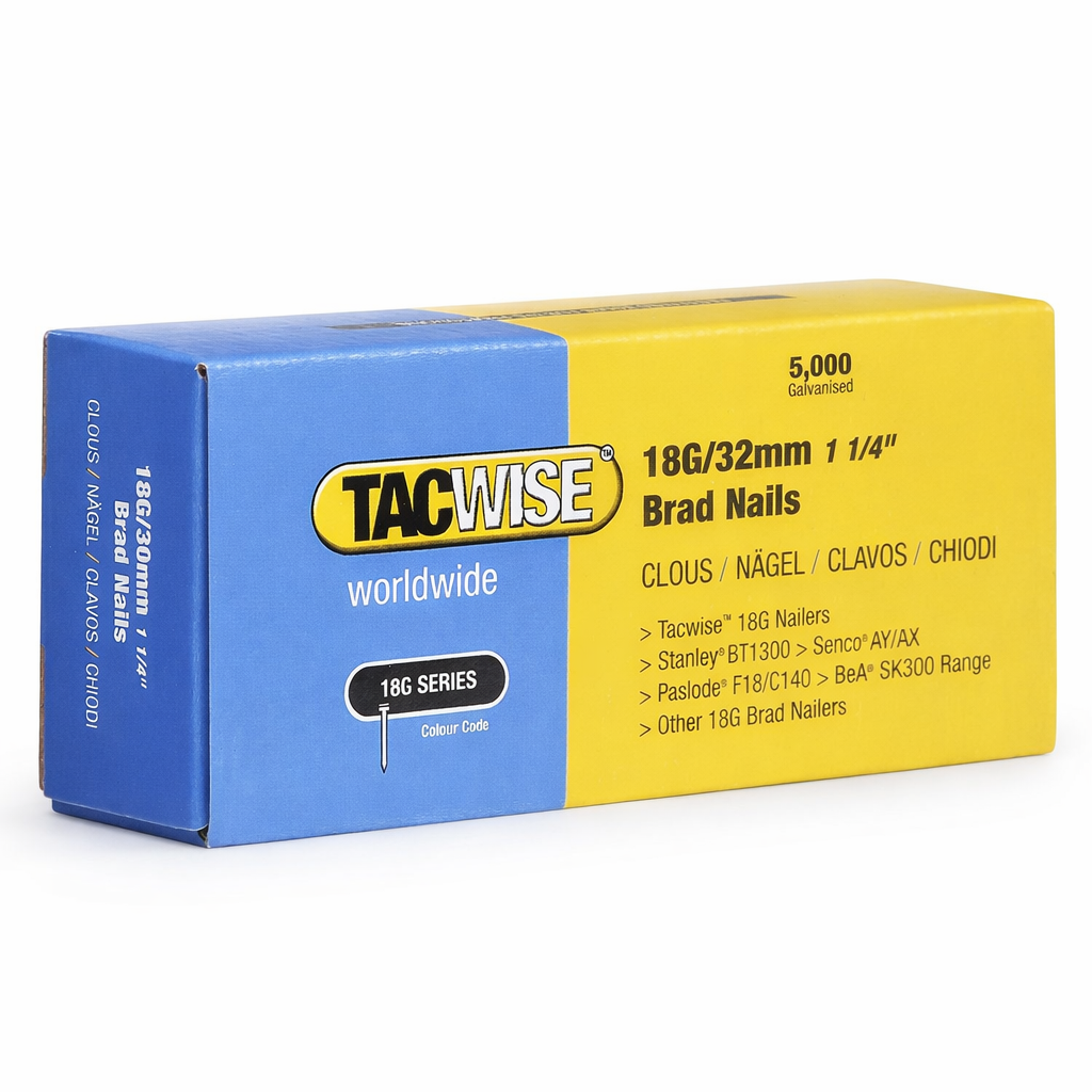 Tacwise 0398 Type 18 18G 32 mm Brad Nails Galvanised Pack of 5000 for Nail Staple Guns Trade Fixing