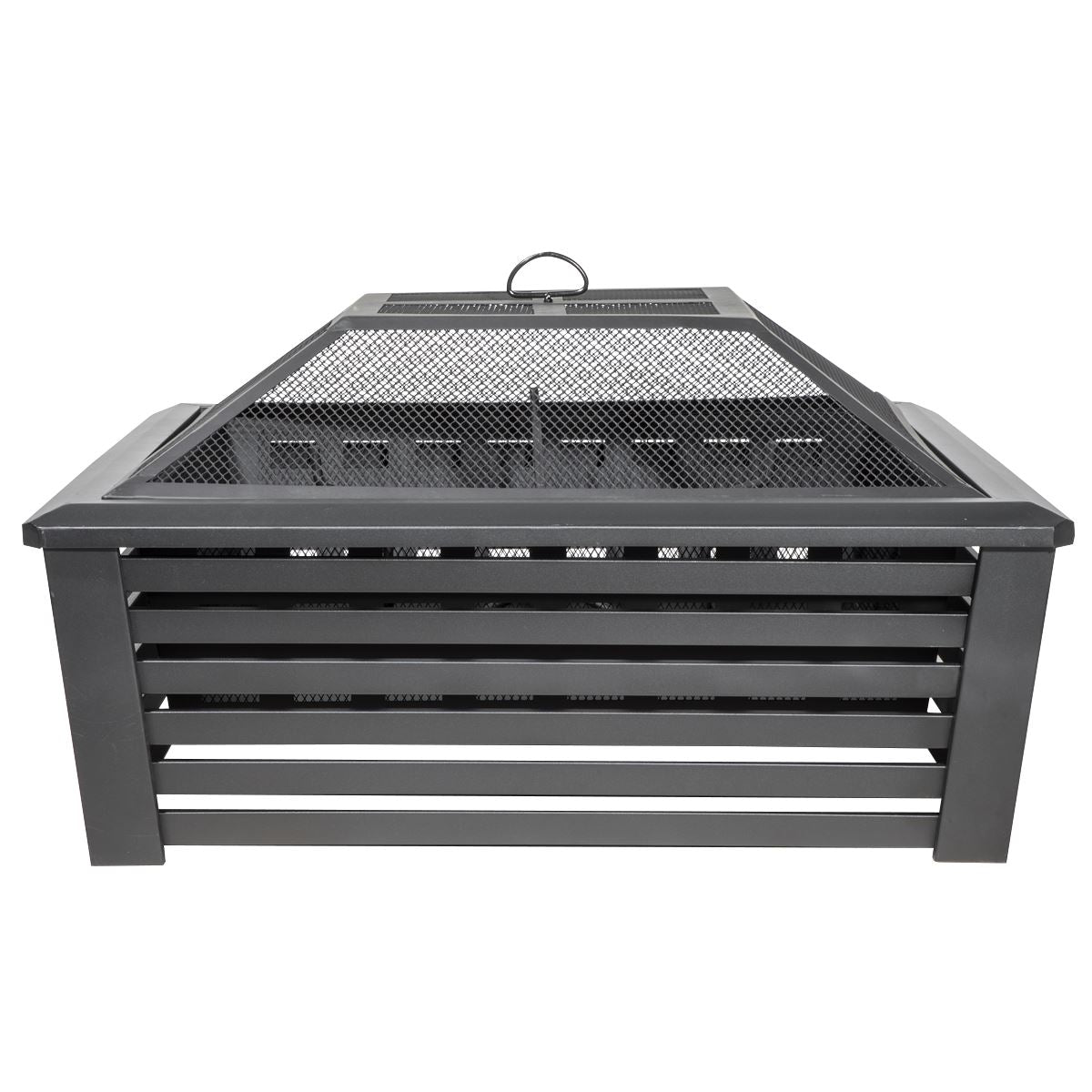 Dellonda DG43 89cm Square Outdoor Fire Pit, Black | Safety Screen | Contemporary style square fire pit is perfect for relaxing outdoors with family