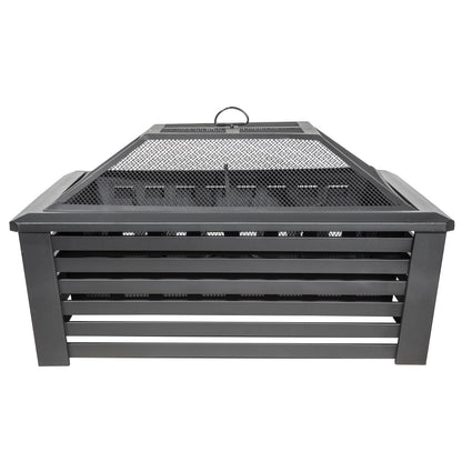 Dellonda DG43 89cm Square Outdoor Fire Pit, Black | Safety Screen | Contemporary style square fire pit is perfect for relaxing outdoors with family