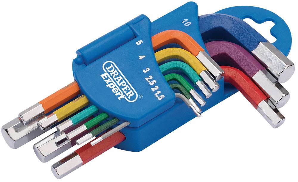 Draper S COLOUR HEX KEY SET 9PC 66126 Metric Coloured Short Arm Hex. Key Set (9 Piece)