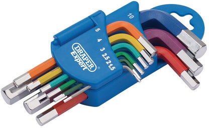 Draper S COLOUR HEX KEY SET 9PC 66126 Metric Coloured Short Arm Hex. Key Set (9 Piece)