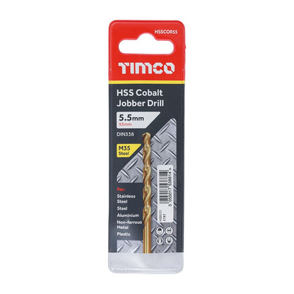 TIMCO HSS-CO Jobber Drill Bit Cobalt 5.5mm Pack 1
