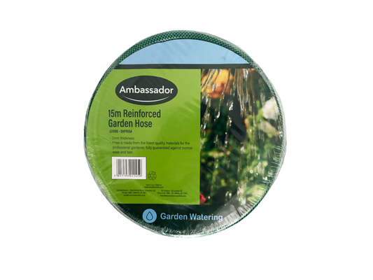Ambassador Reinforced Garden Hose Pipe Flexible Anti Kink Watering Hose Green Available in 15m 30m and 50m Lengths