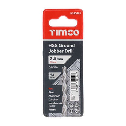 TIMCO HSS-G Jobber Drill Bit M2 2.5mm Pack 1