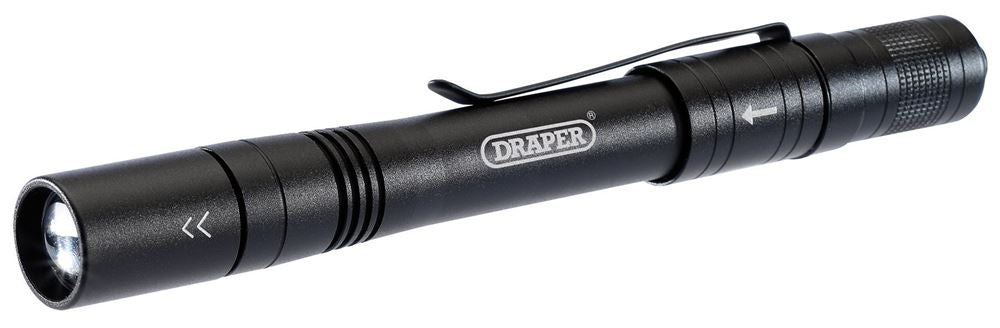 90099 Draper LED Rechargeable Aluminium Penlight, 1W, 80 Lumens RPL1 Work Light Key Ring and Mini Torches Professional Trade DIY Workshop Garage Use