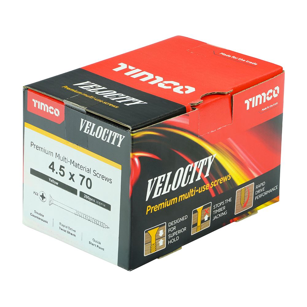 TIMCO Velocity Screw PZ2 CSK ZYP 4.5 x 70 Gold Pack 200